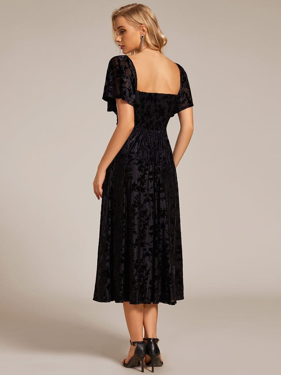 Trendy Tea-Length A-Line Short Sleeves Wedding Guest Dress
