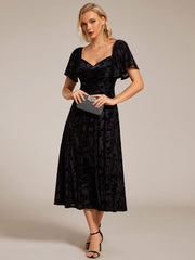 Trendy Tea-Length A-Line Short Sleeves Wedding Guest Dress