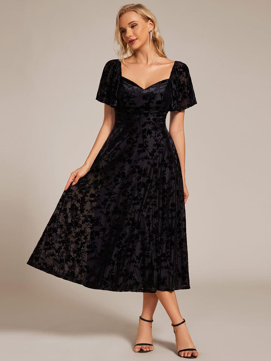 Trendy Tea-Length A-Line Short Sleeves Wedding Guest Dress