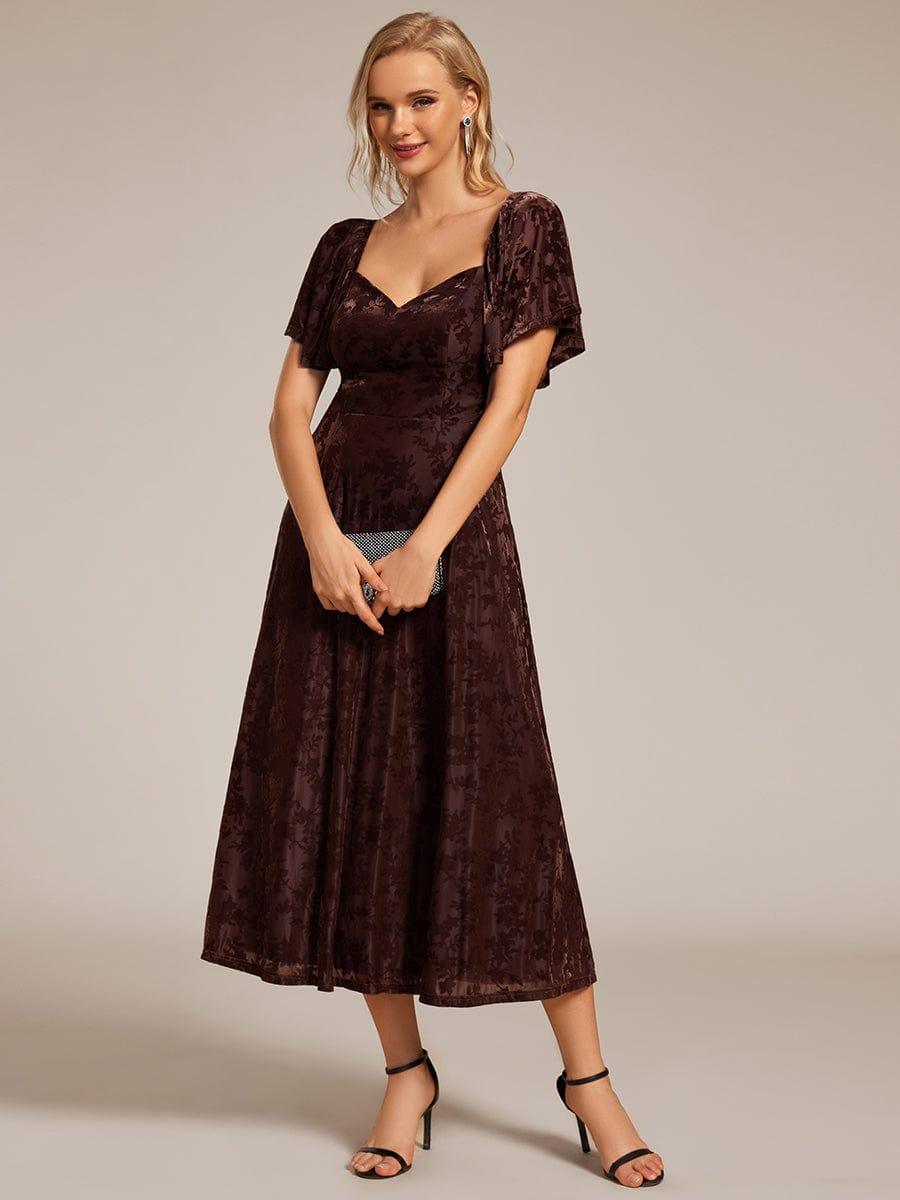 Trendy Tea-Length A-Line Short Sleeves Wedding Guest Dress