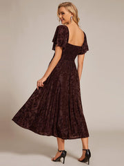 Trendy Tea-Length A-Line Short Sleeves Wedding Guest Dress