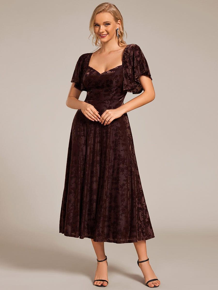 Trendy Tea-Length A-Line Short Sleeves Wedding Guest Dress