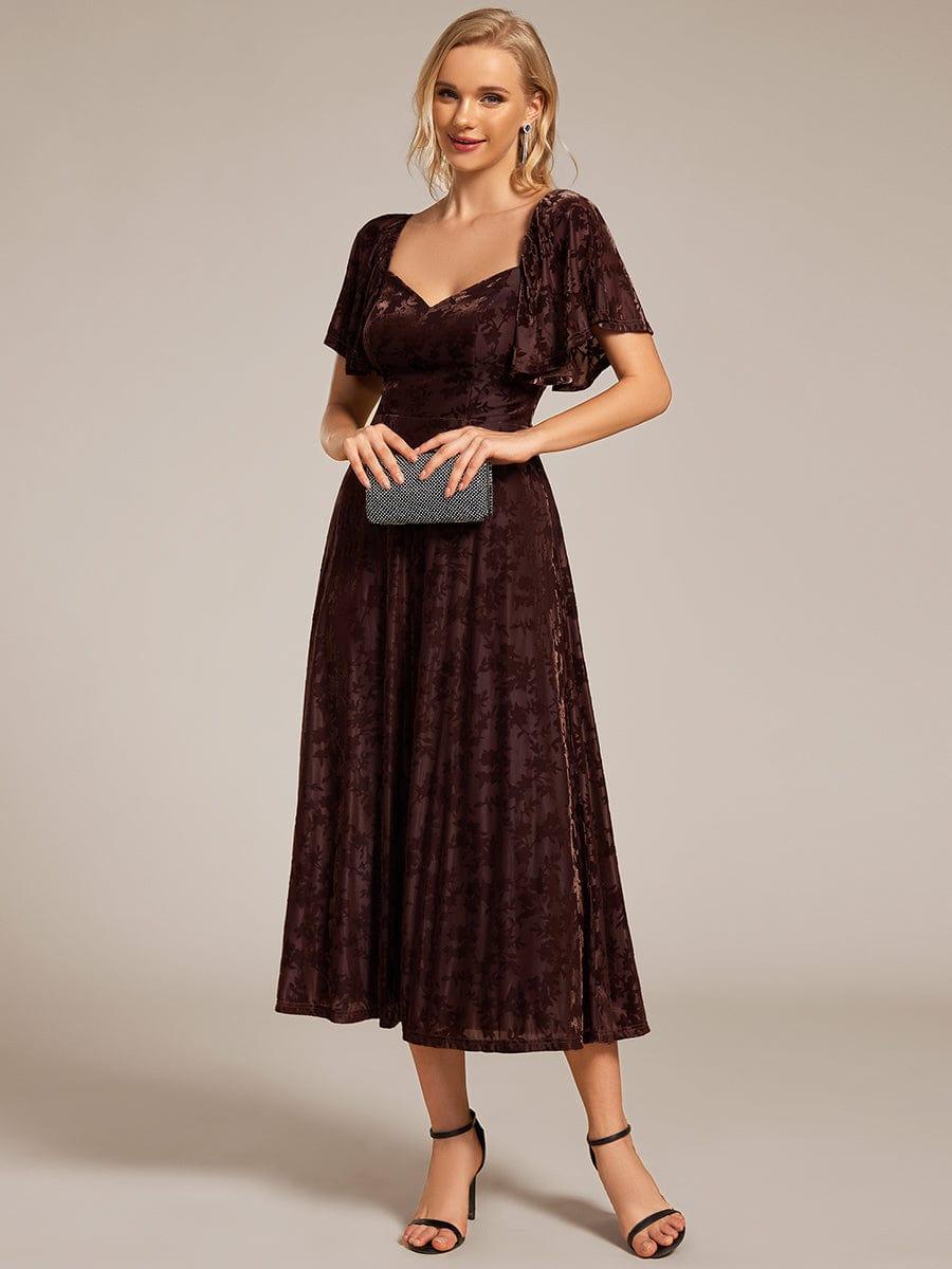 Trendy Tea-Length A-Line Short Sleeves Wedding Guest Dress