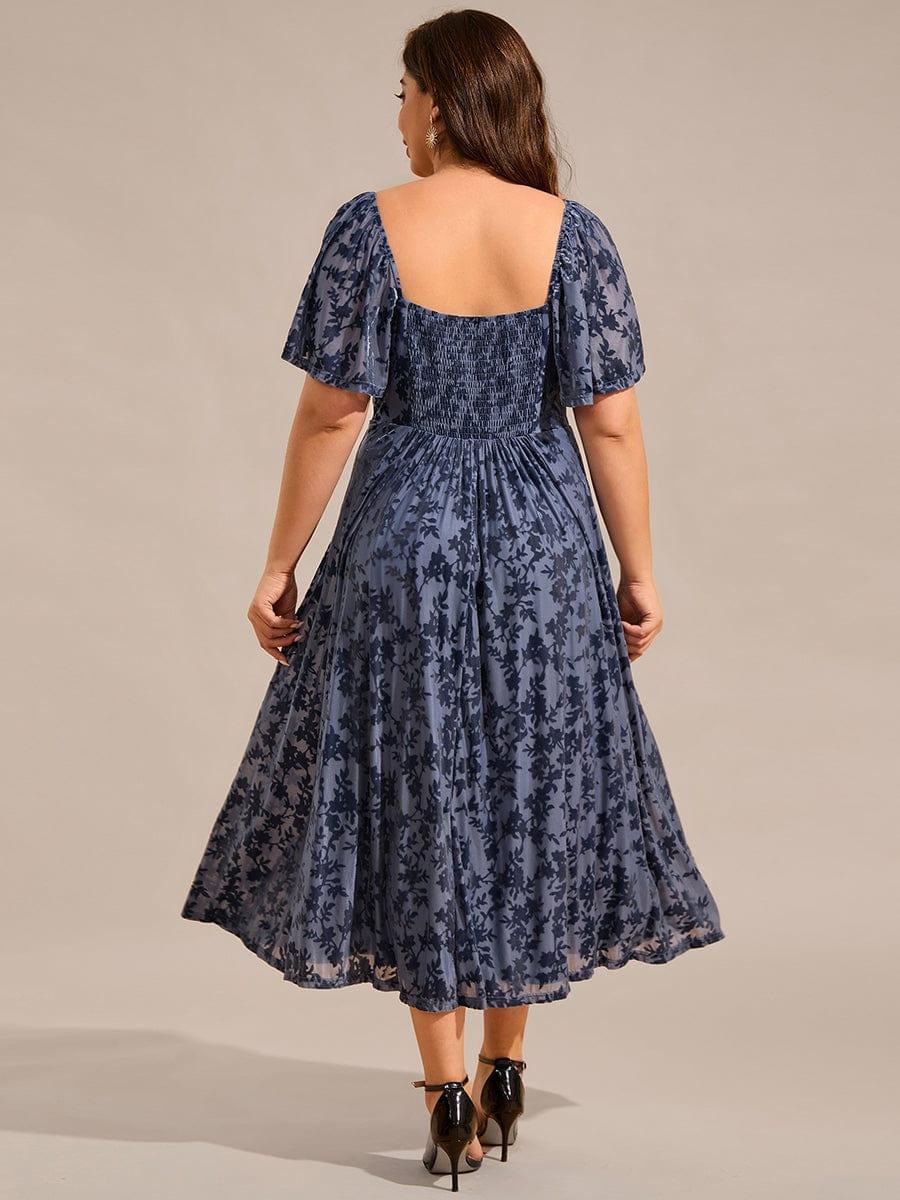 Glamorous Plus Size Tea-Length Velvet A-Line Wedding Guest Dress with Short Sleeves