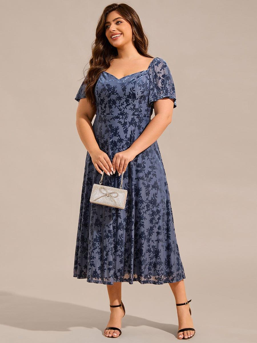 Glamorous Plus Size Tea-Length Velvet A-Line Wedding Guest Dress with Short Sleeves
