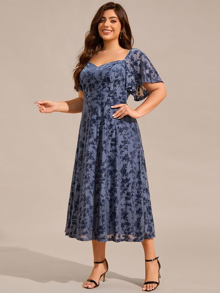 Glamorous Plus Size Tea-Length Velvet A-Line Wedding Guest Dress with Short Sleeves