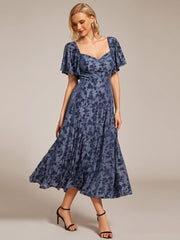 Trendy Tea-Length A-Line Short Sleeves Wedding Guest Dress