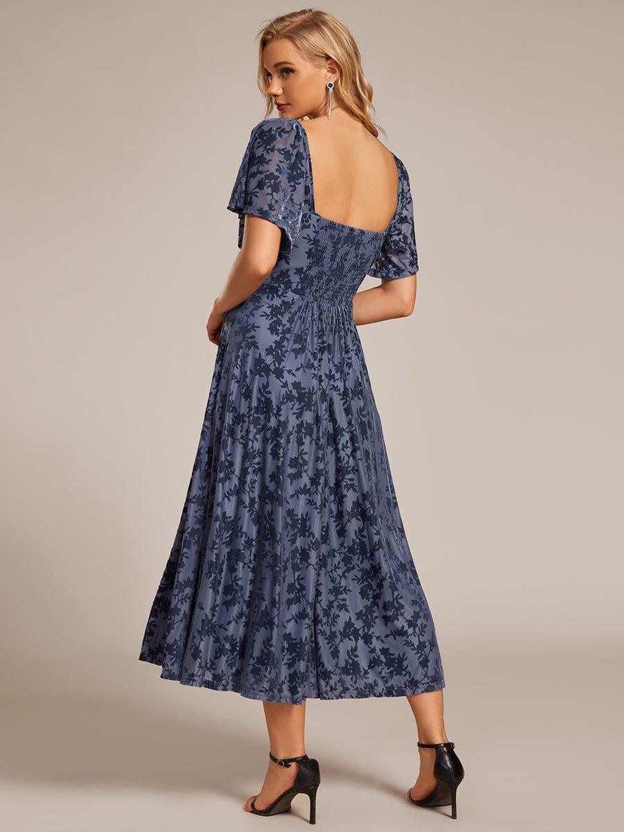 Trendy Tea-Length A-Line Short Sleeves Wedding Guest Dress
