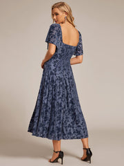 Trendy Tea-Length A-Line Short Sleeves Wedding Guest Dress