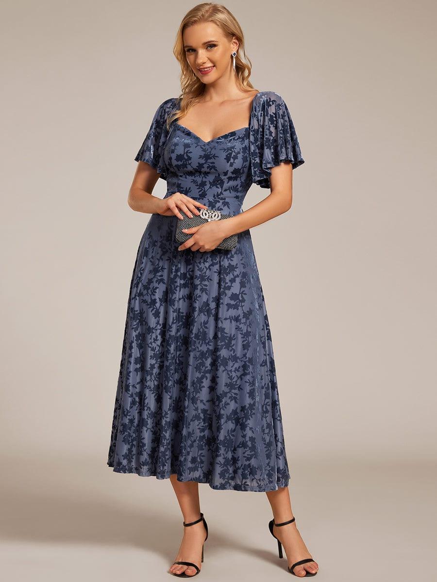 Trendy Tea-Length A-Line Short Sleeves Wedding Guest Dress