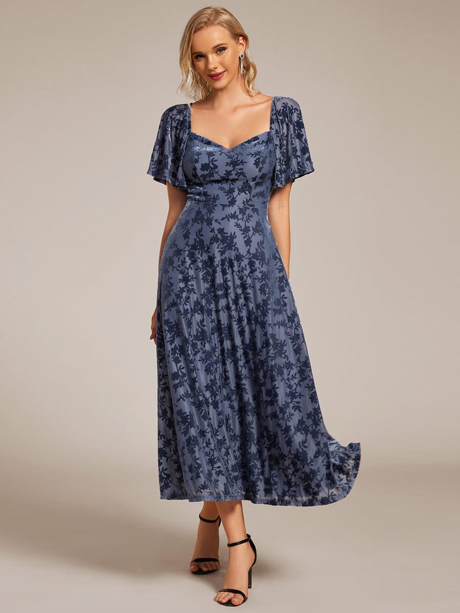 Trendy Tea-Length A-Line Short Sleeves Wedding Guest Dress