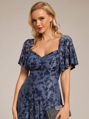 Trendy Tea-Length A-Line Short Sleeves Wedding Guest Dress
