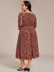 Fashionable Plus Size 3/4 Sleeves A-Line Velvet Wedding Guest Dress with Pockets