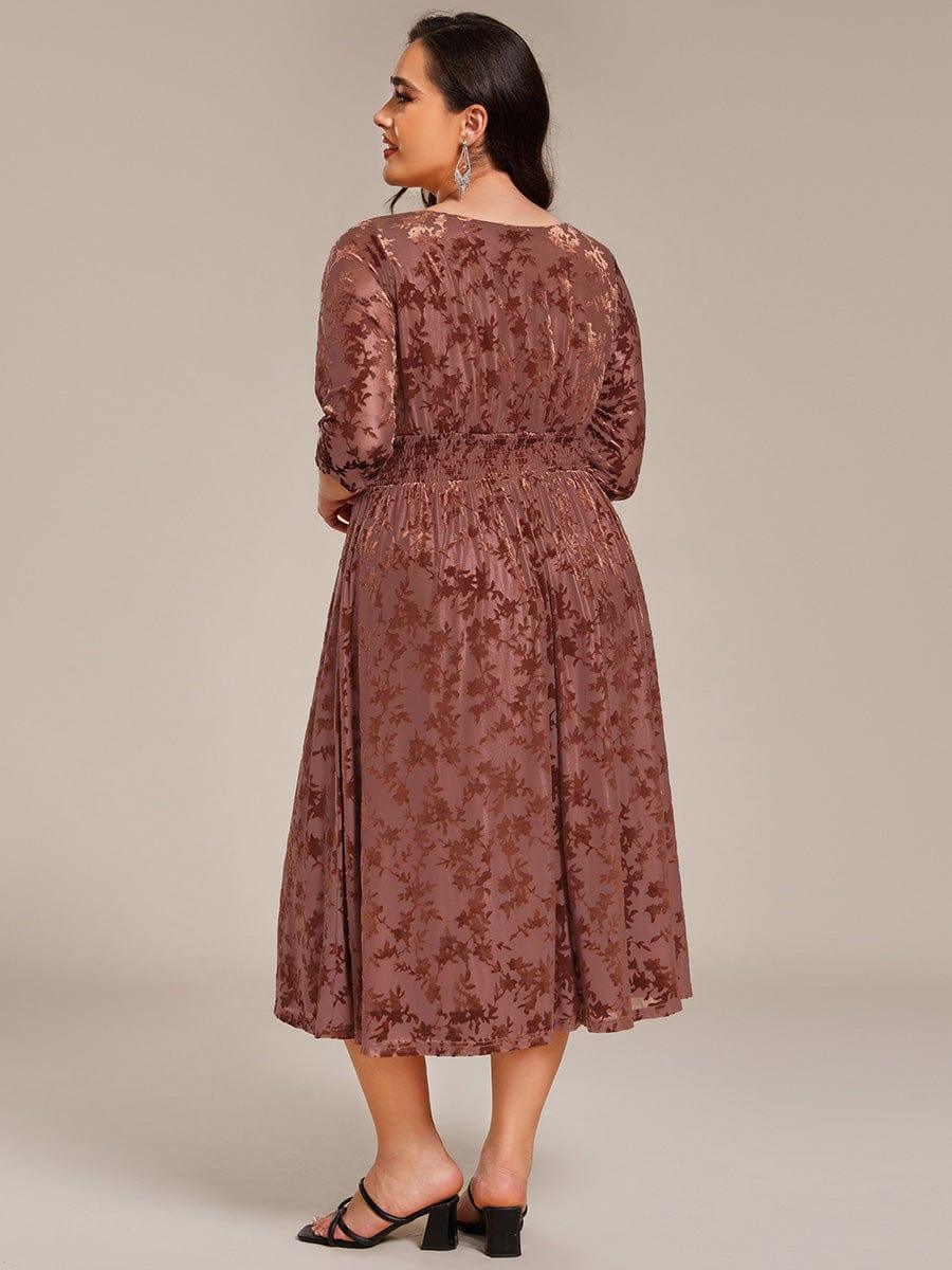 Fashionable Plus Size 3/4 Sleeves A-Line Velvet Wedding Guest Dress with Pockets