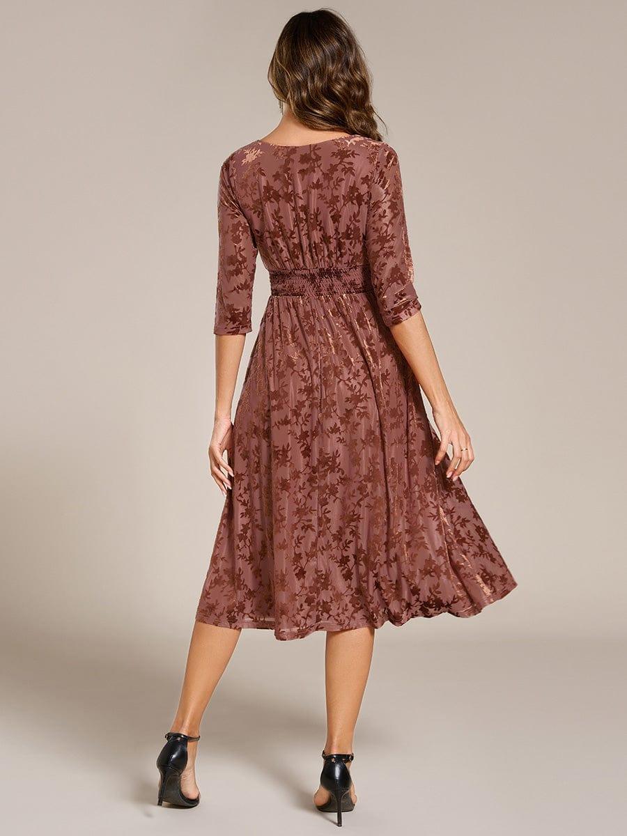 Serious Floral Velvet V-Neck A-Line Wedding Guest Dress with 3/4 Sleeves
