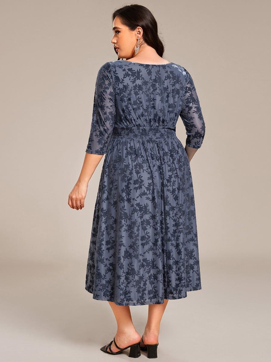 Fashionable Plus Size 3/4 Sleeves A-Line Velvet Wedding Guest Dress with Pockets