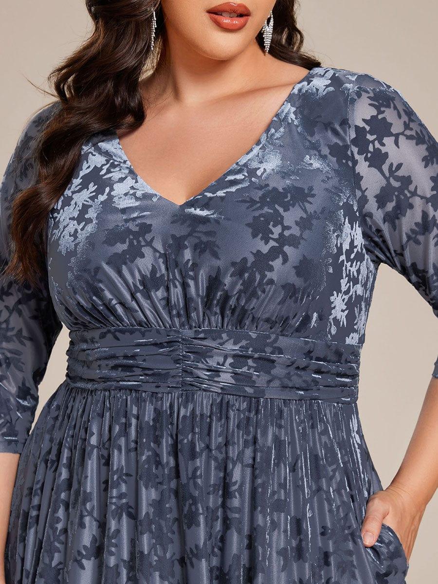 Fashionable Plus Size 3/4 Sleeves A-Line Velvet Wedding Guest Dress with Pockets