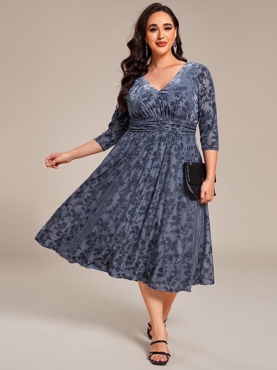 Fashionable Plus Size 3/4 Sleeves A-Line Velvet Wedding Guest Dress with Pockets