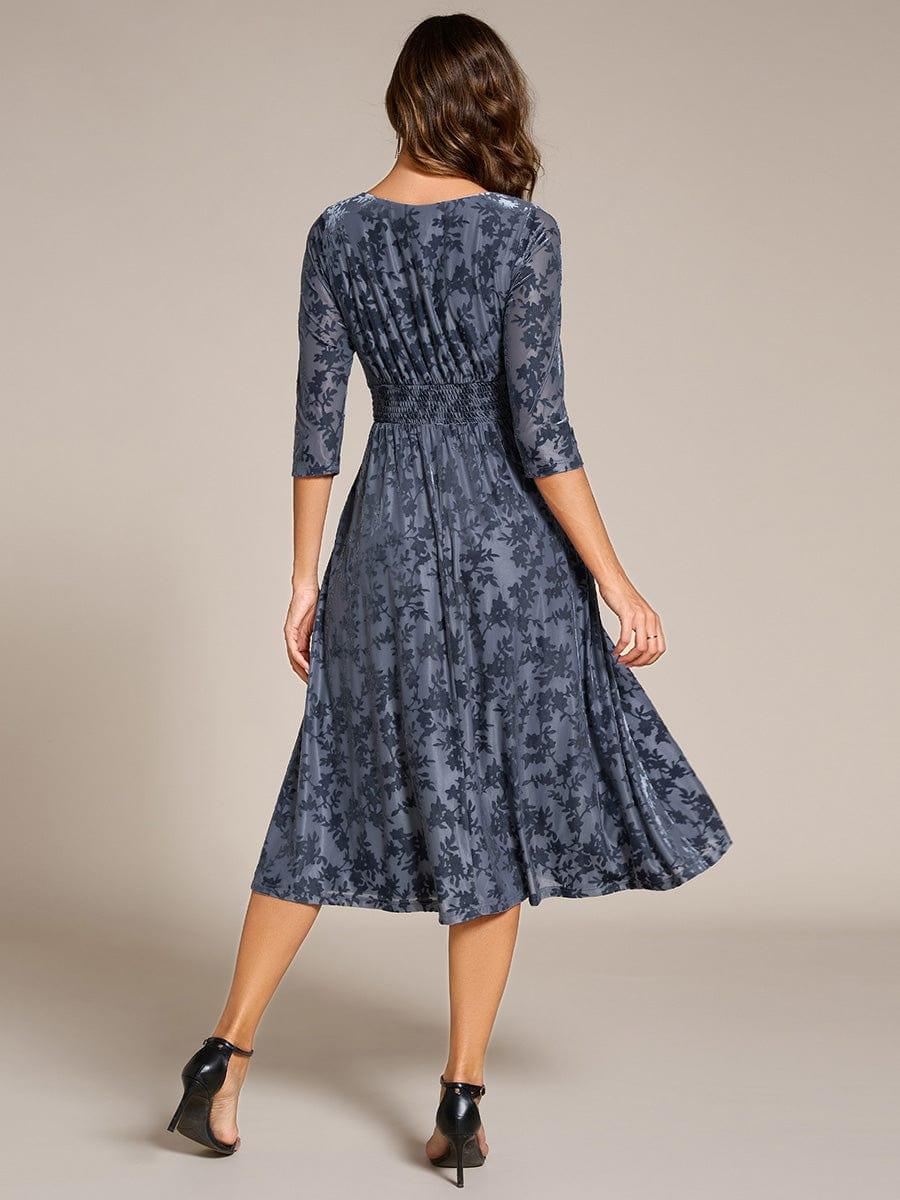 Serious Floral Velvet V-Neck A-Line Wedding Guest Dress with 3/4 Sleeves
