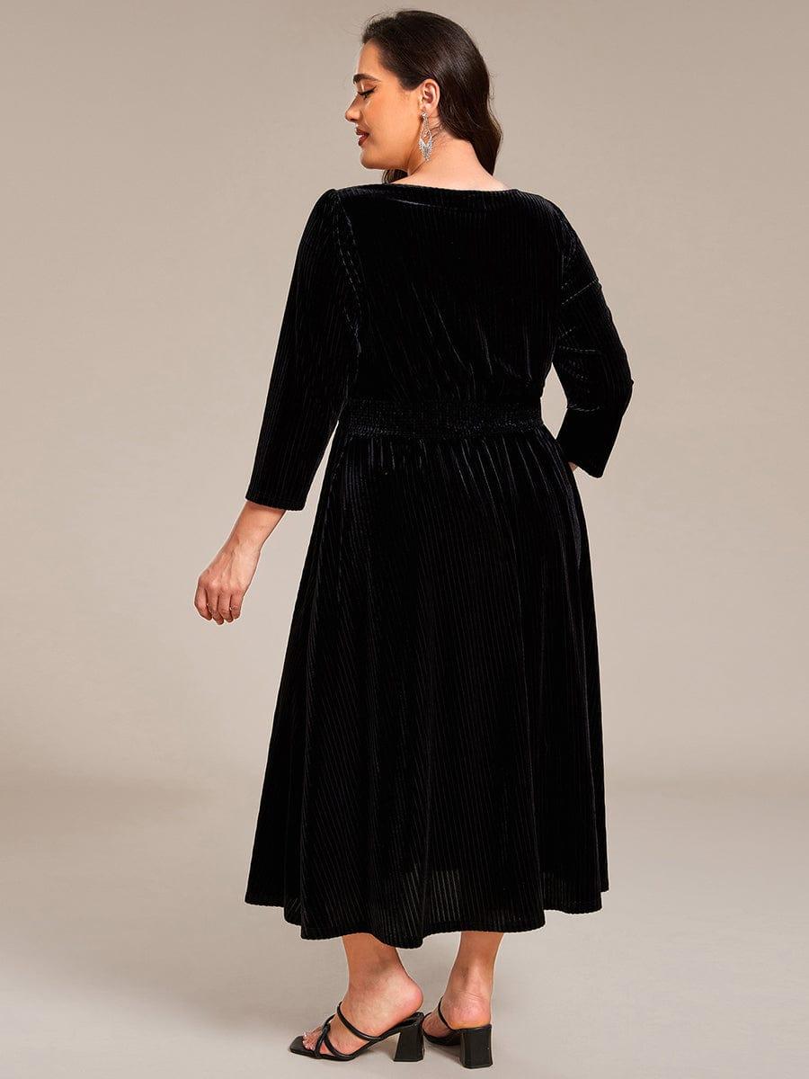 Alluring Plus Size A-Line Velvet Tea-Length Wedding Guest Dress