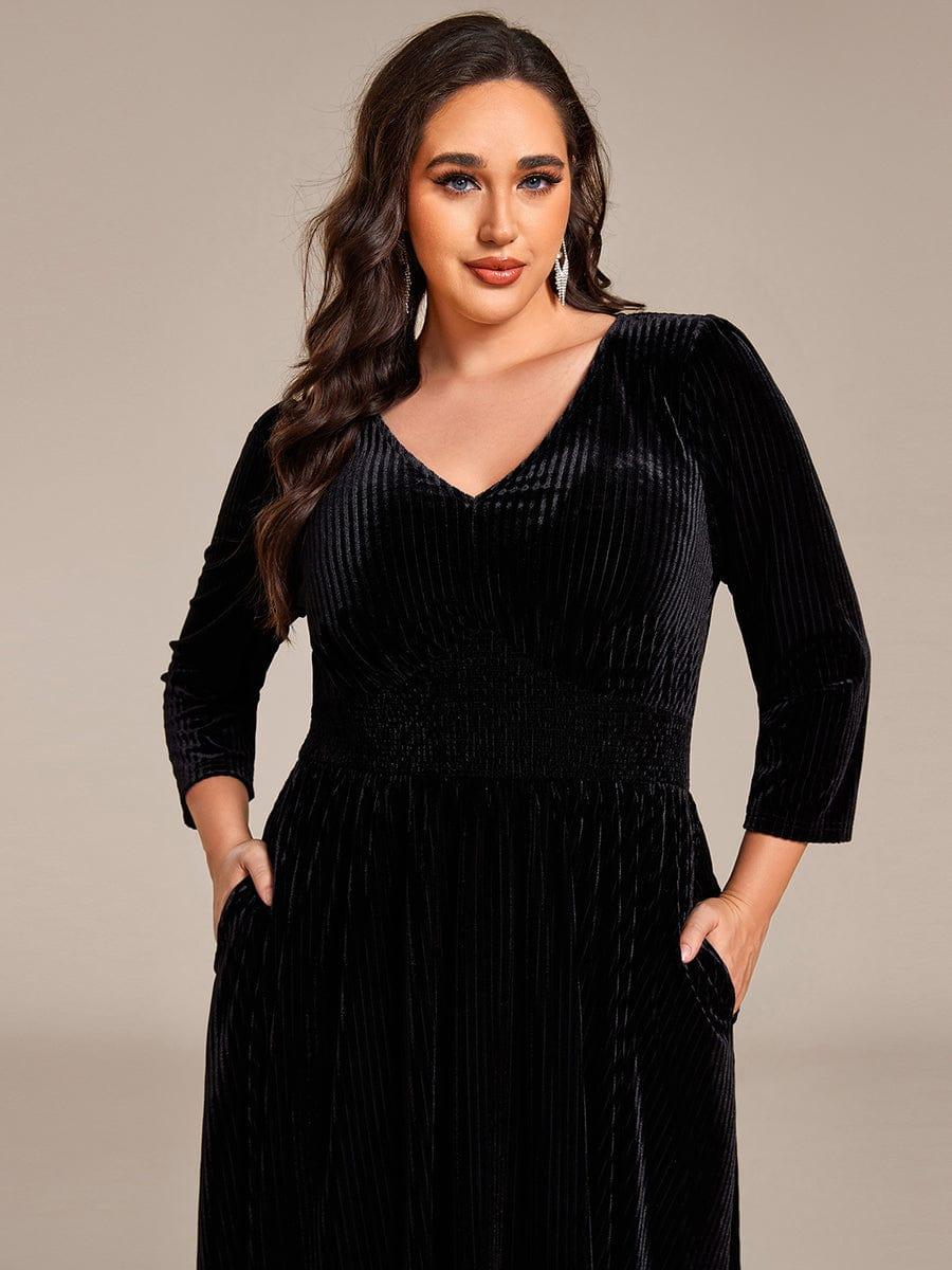 Alluring Plus Size A-Line Velvet Tea-Length Wedding Guest Dress