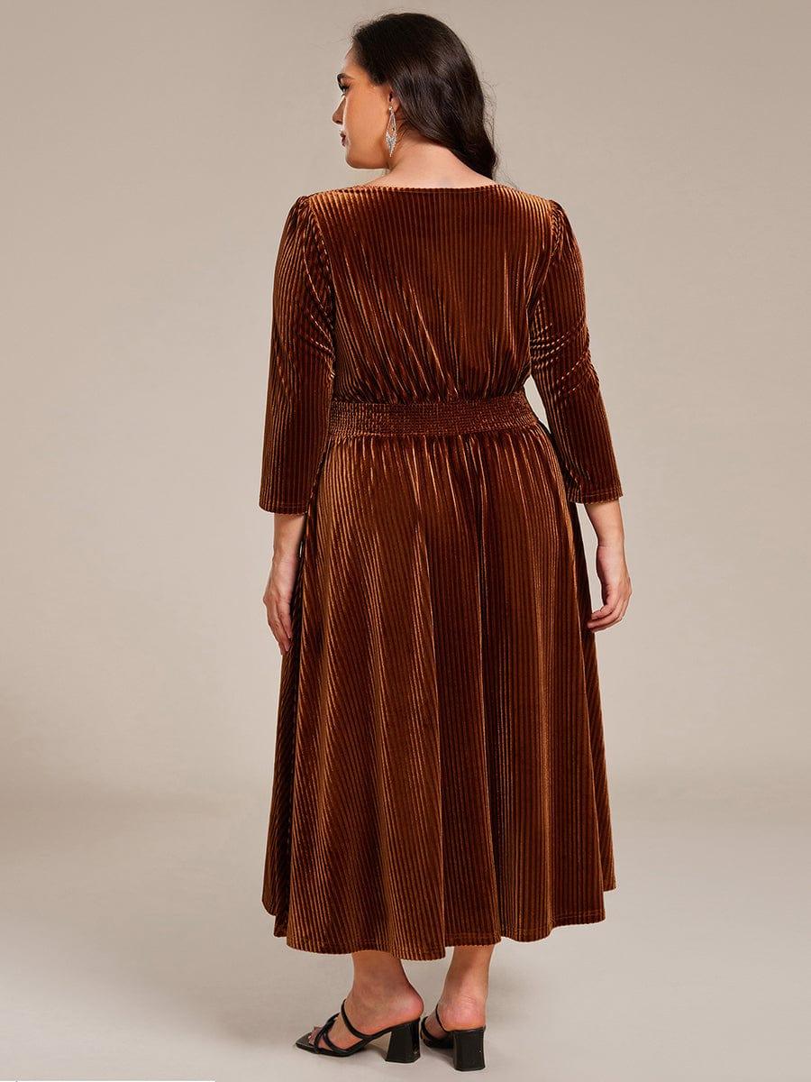 Alluring Plus Size A-Line Velvet Tea-Length Wedding Guest Dress