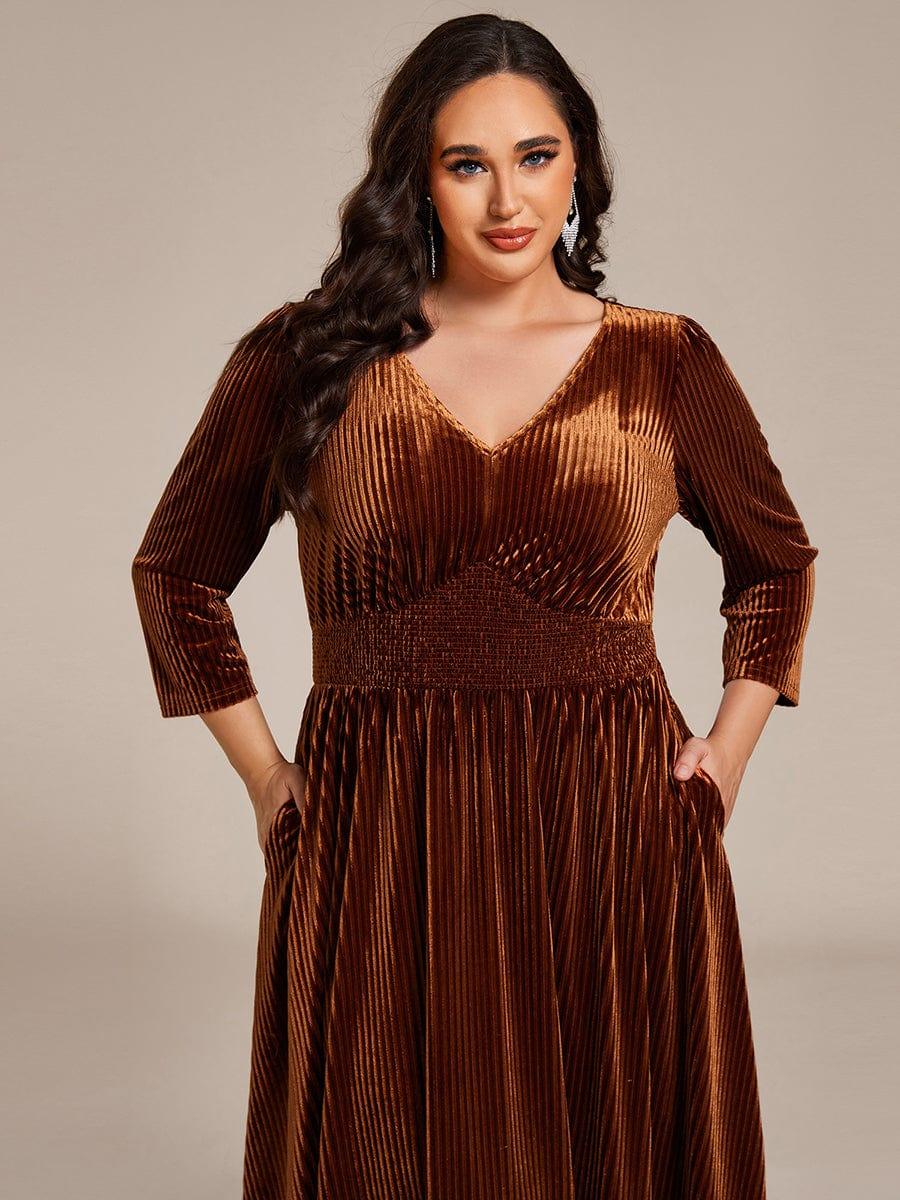 Alluring Plus Size A-Line Velvet Tea-Length Wedding Guest Dress