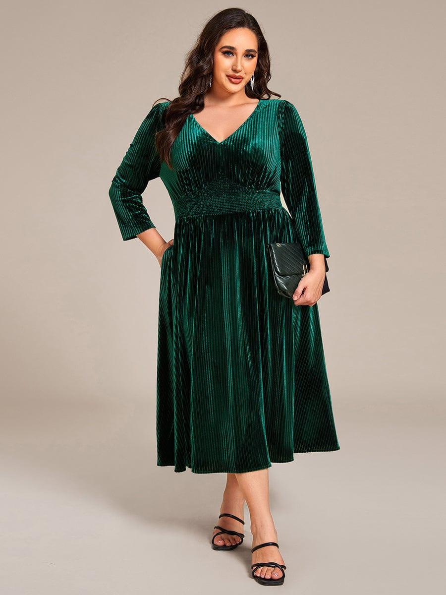 Alluring Plus Size A-Line Velvet Tea-Length Wedding Guest Dress