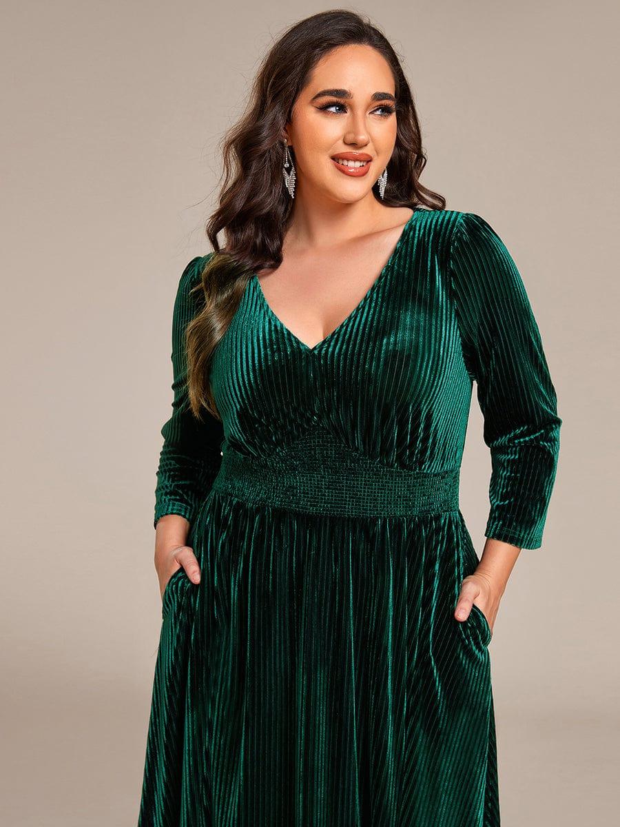 Alluring Plus Size A-Line Velvet Tea-Length Wedding Guest Dress
