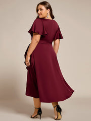 Fashionable V-Neck A-Line Satin Wedding Guest Dress with Ruffles