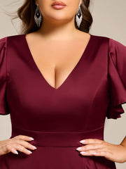 Fashionable V-Neck A-Line Satin Wedding Guest Dress with Ruffles