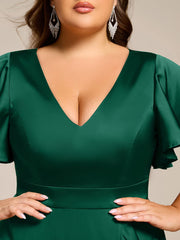 Fashionable V-Neck A-Line Satin Wedding Guest Dress with Ruffles