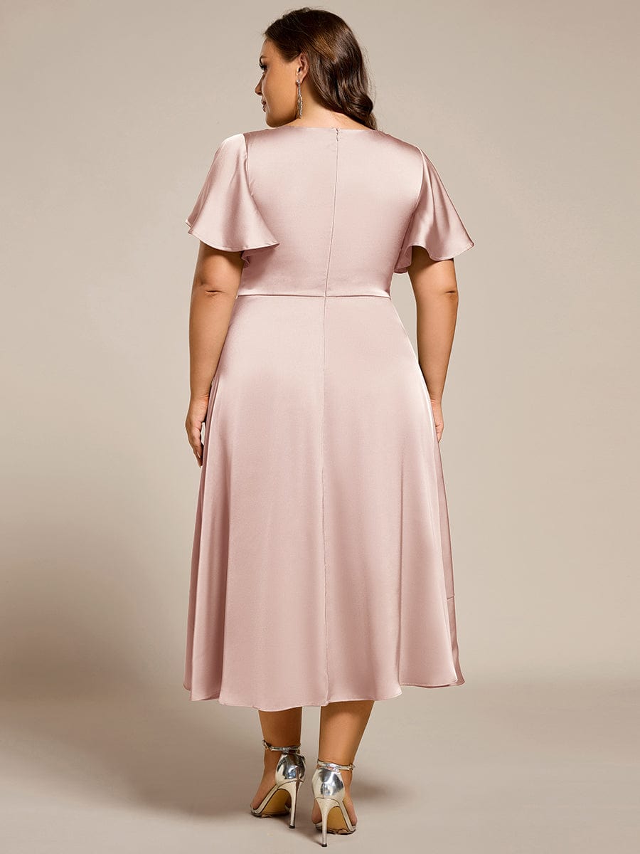 Fashionable V-Neck A-Line Satin Wedding Guest Dress with Ruffles