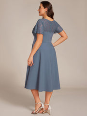 Unique Plus Size A-Line V-Neck Wedding Guest Dress with Pockets