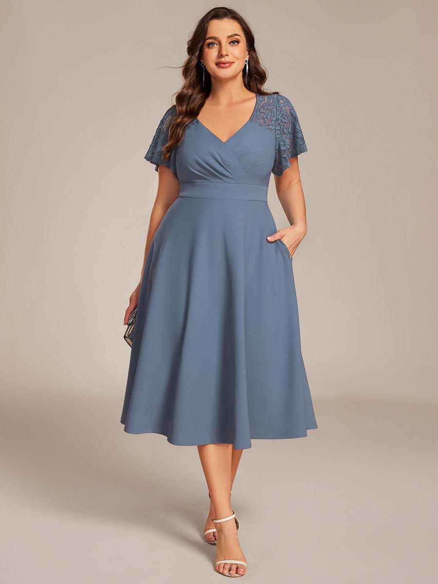 Trendy Short Sleeves A-Line V-Neck Wedding Guest Dress with Pockets