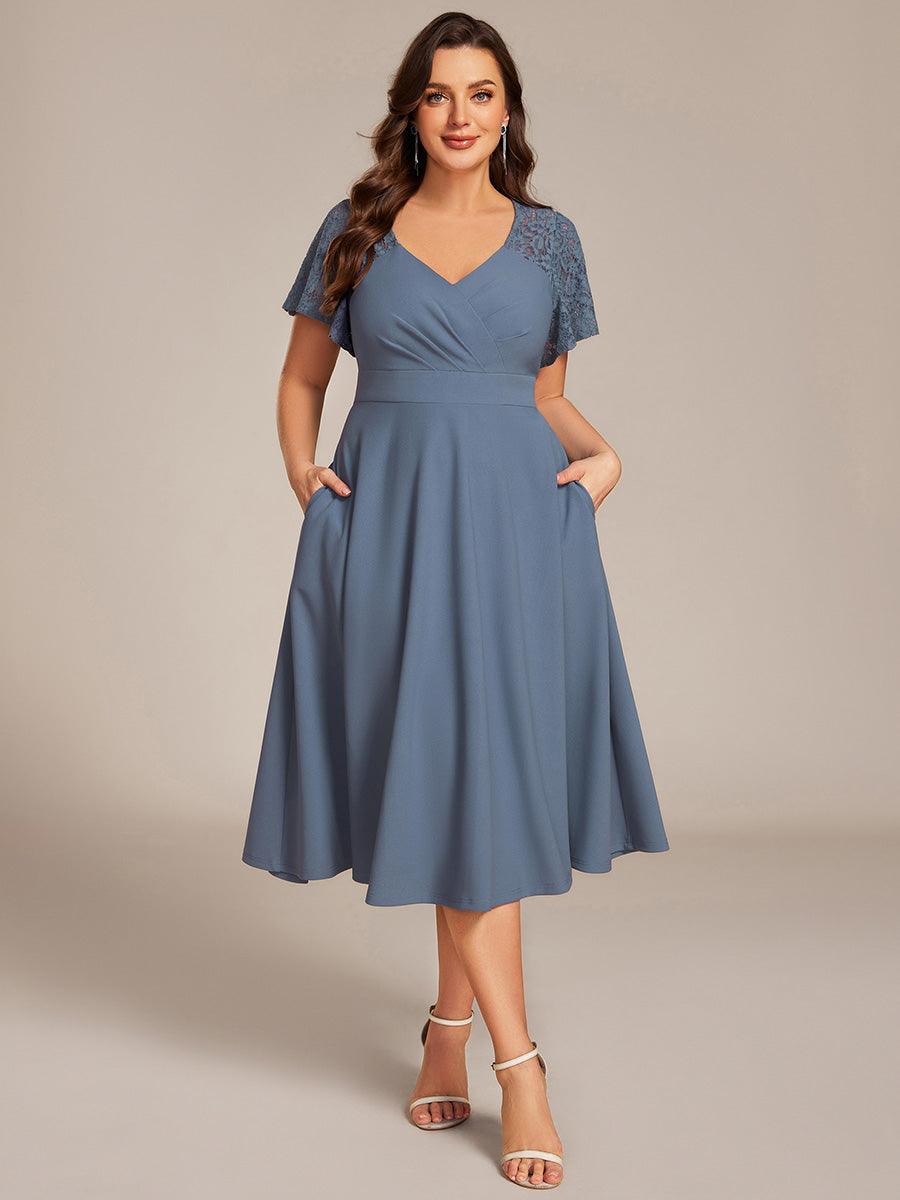 Trendy Short Sleeves A-Line V-Neck Wedding Guest Dress with Pockets