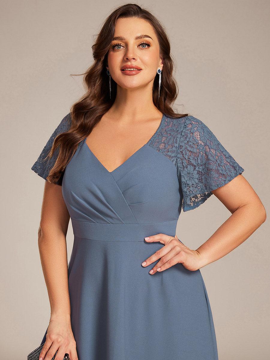Trendy Short Sleeves A-Line V-Neck Wedding Guest Dress with Pockets