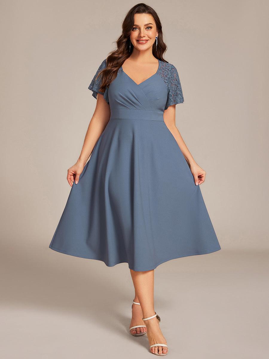 Trendy Short Sleeves A-Line V-Neck Wedding Guest Dress with Pockets