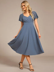 Trendy Short Sleeves A-Line V-Neck Wedding Guest Dress with Pockets