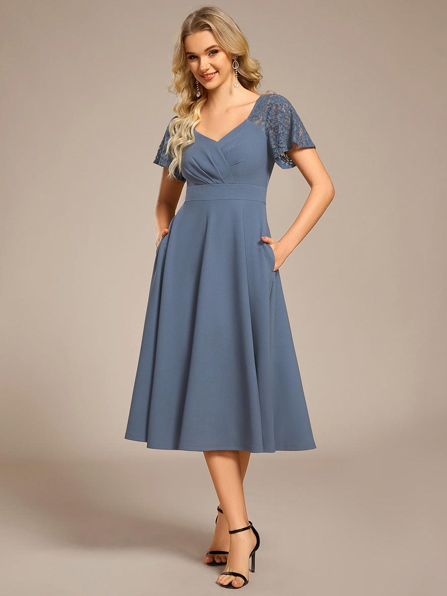 Trendy Short Sleeves A-Line V-Neck Wedding Guest Dress with Pockets