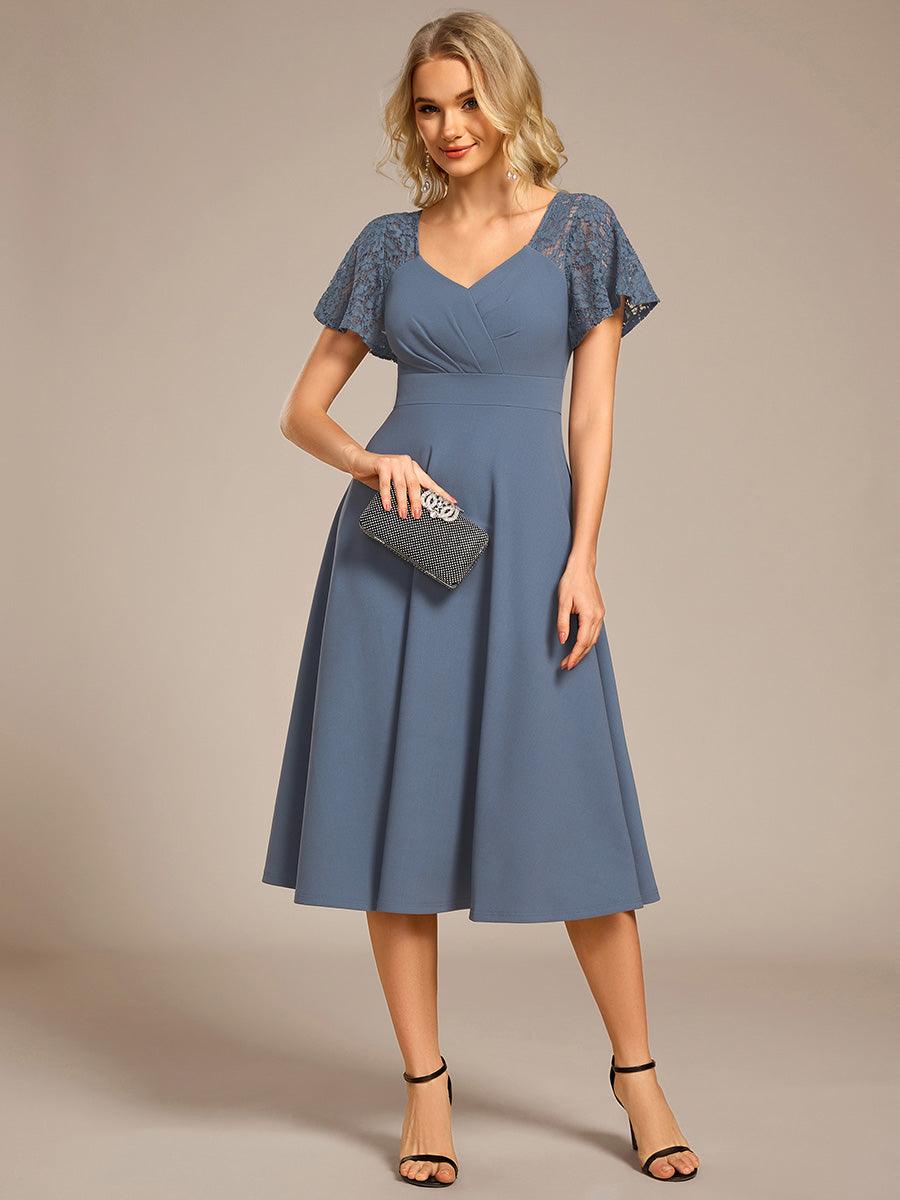Trendy Short Sleeves A-Line V-Neck Wedding Guest Dress with Pockets