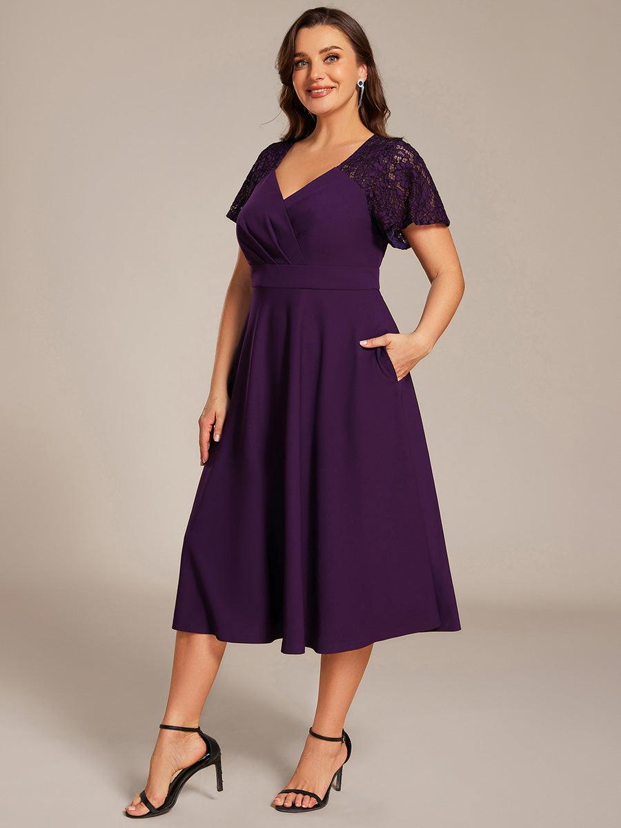 Unique Plus Size A-Line V-Neck Wedding Guest Dress with Pockets