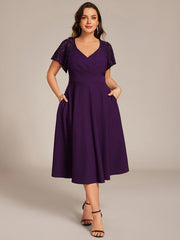 Unique Plus Size A-Line V-Neck Wedding Guest Dress with Pockets