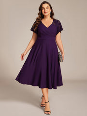 Unique Plus Size A-Line V-Neck Wedding Guest Dress with Pockets