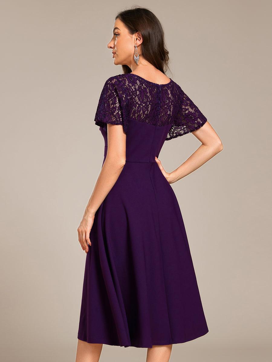 Trendy Short Sleeves A-Line V-Neck Wedding Guest Dress with Pockets