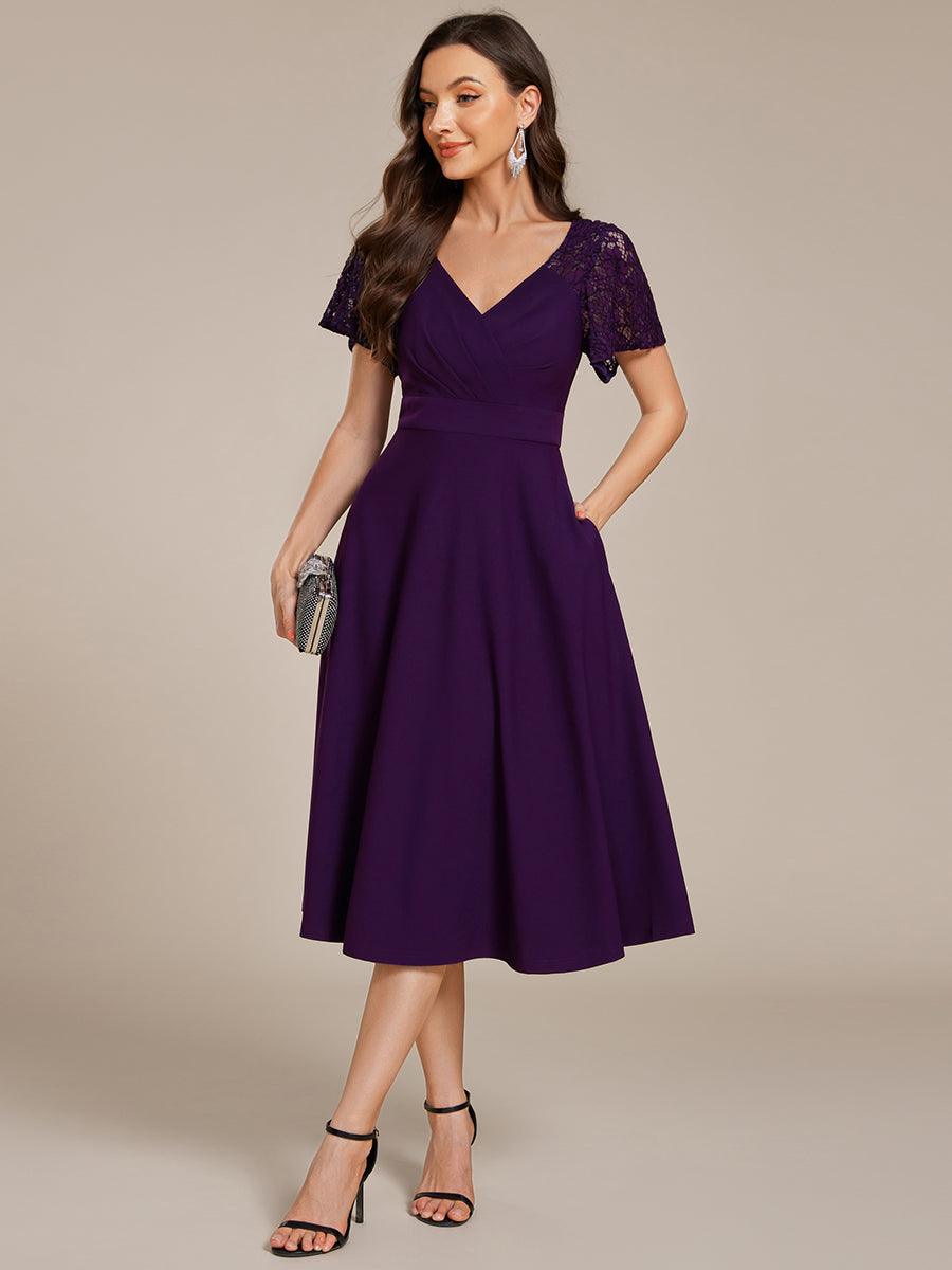 Trendy Short Sleeves A-Line V-Neck Wedding Guest Dress with Pockets