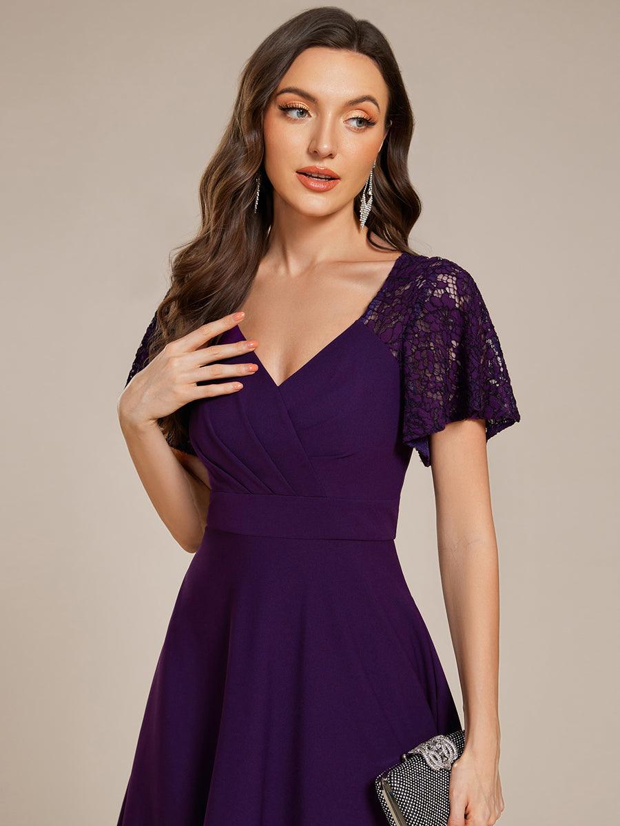 Trendy Short Sleeves A-Line V-Neck Wedding Guest Dress with Pockets