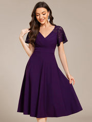 Trendy Short Sleeves A-Line V-Neck Wedding Guest Dress with Pockets