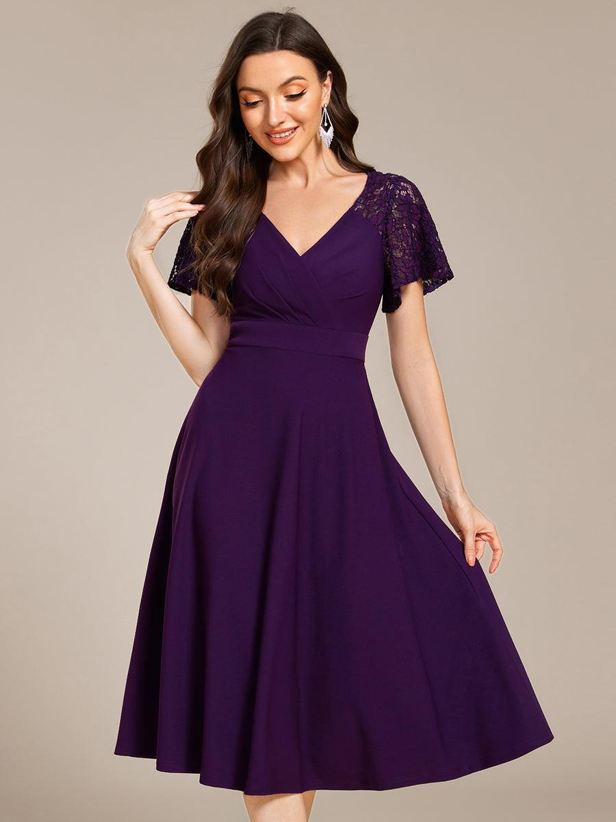 Trendy Short Sleeves A-Line V-Neck Wedding Guest Dress with Pockets