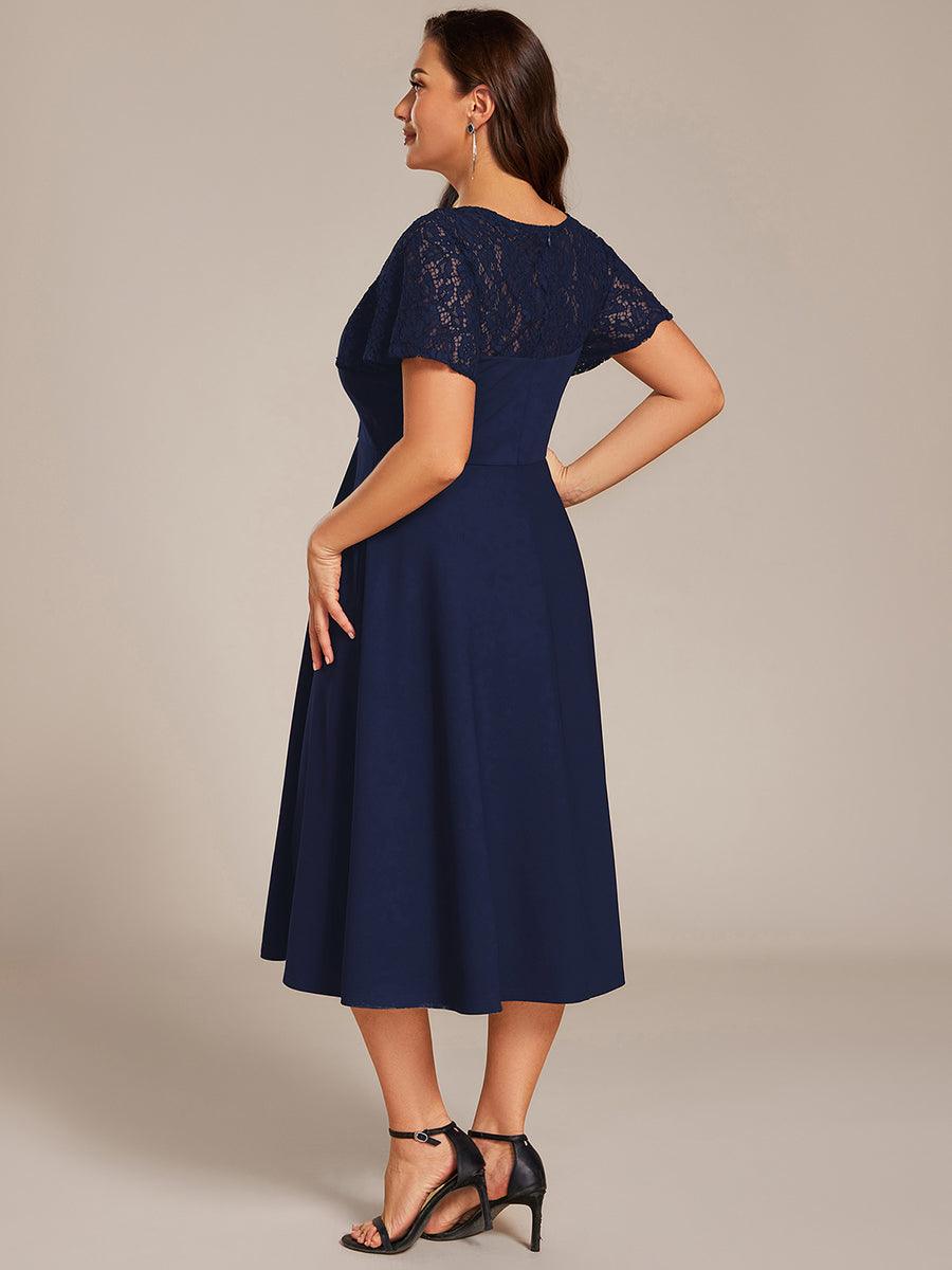 Unique Plus Size A-Line V-Neck Wedding Guest Dress with Pockets
